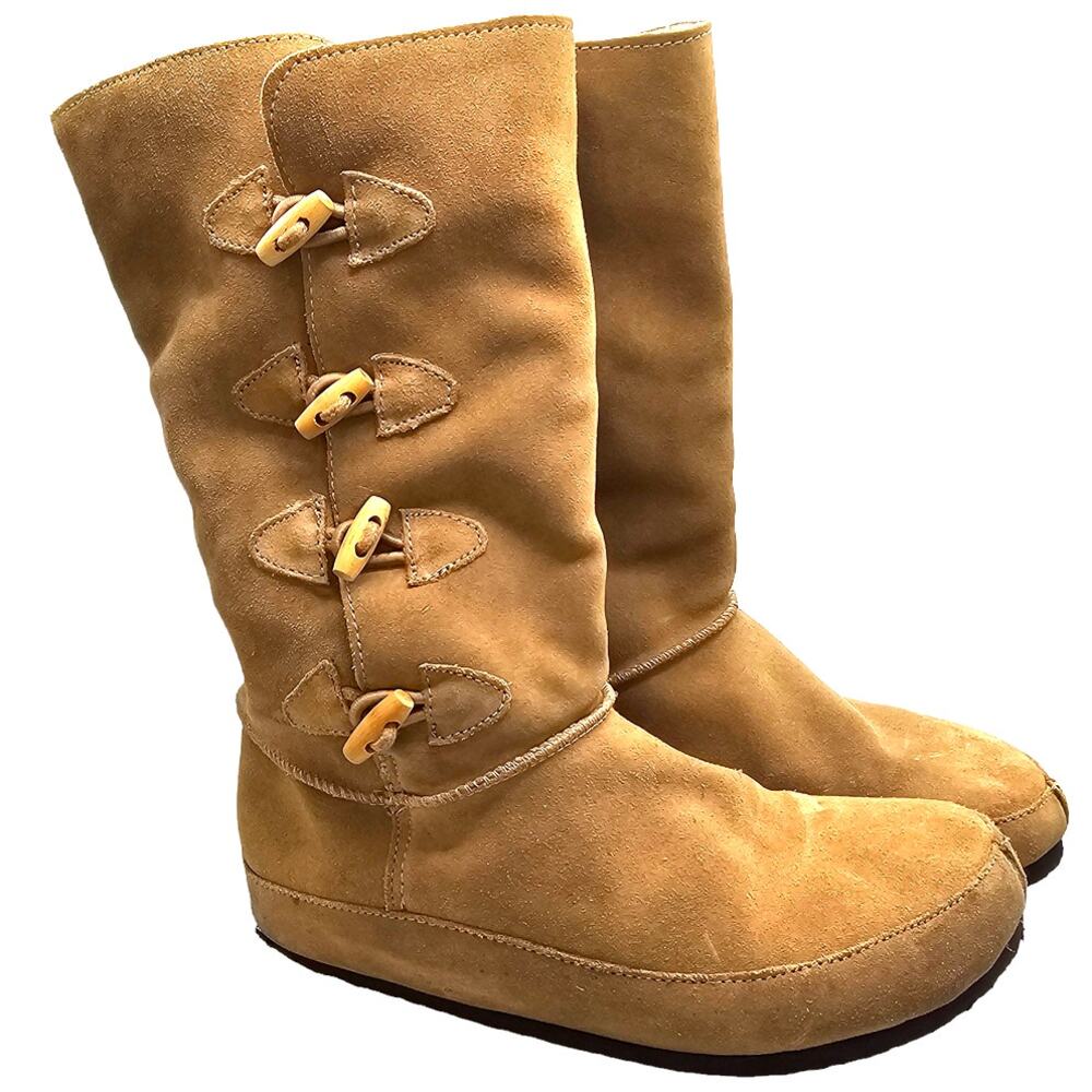 Y-Not Tan Retro Boho Suede Winter Light Academia Boots with Toggles - Picture 2 of 7